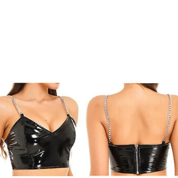 Shein wet look chain strap crop top L - Picture 3 of 6